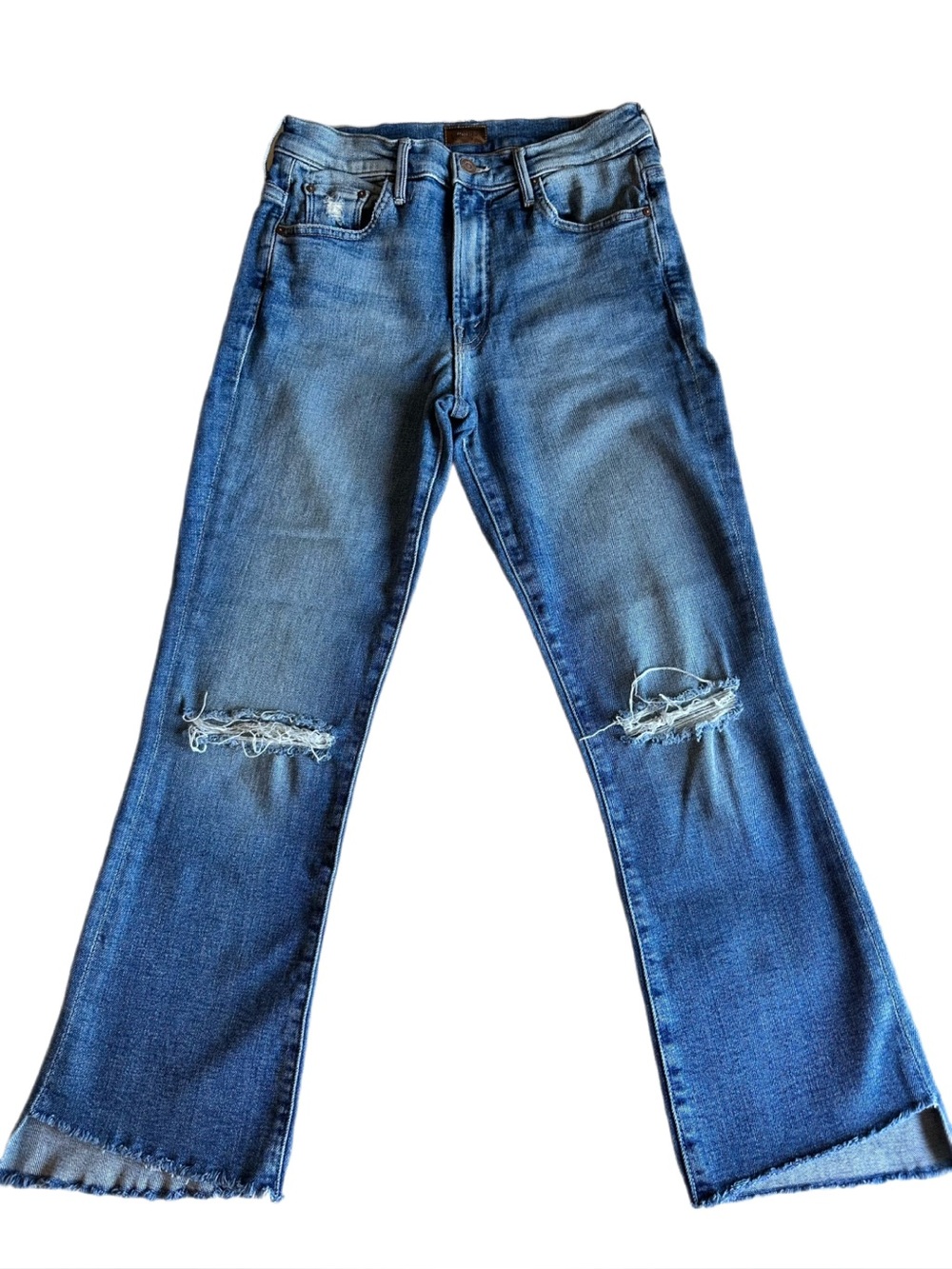 MOTHER Blue Distressed Ankle Crop Jeans